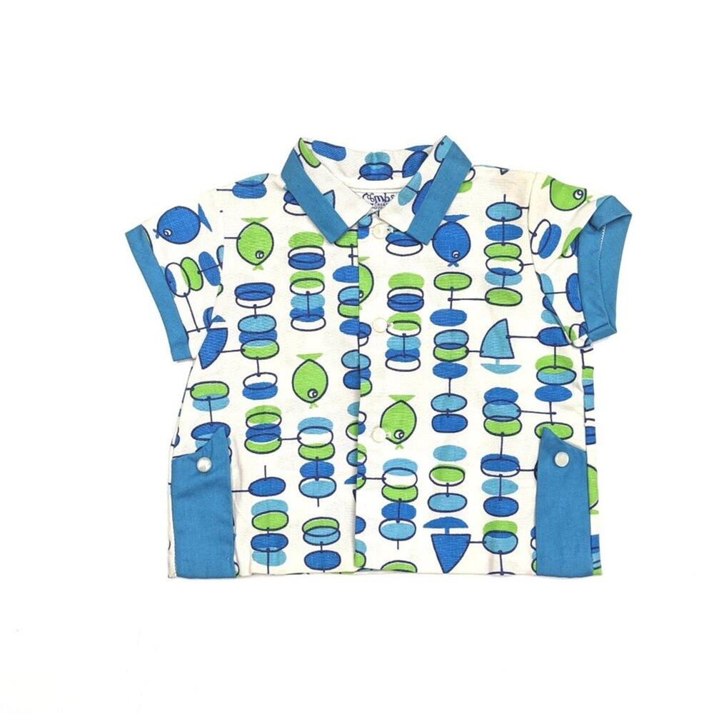 Vintage Combs Creation Button Down Shirt Baby Boys Size 9-12m Fishy